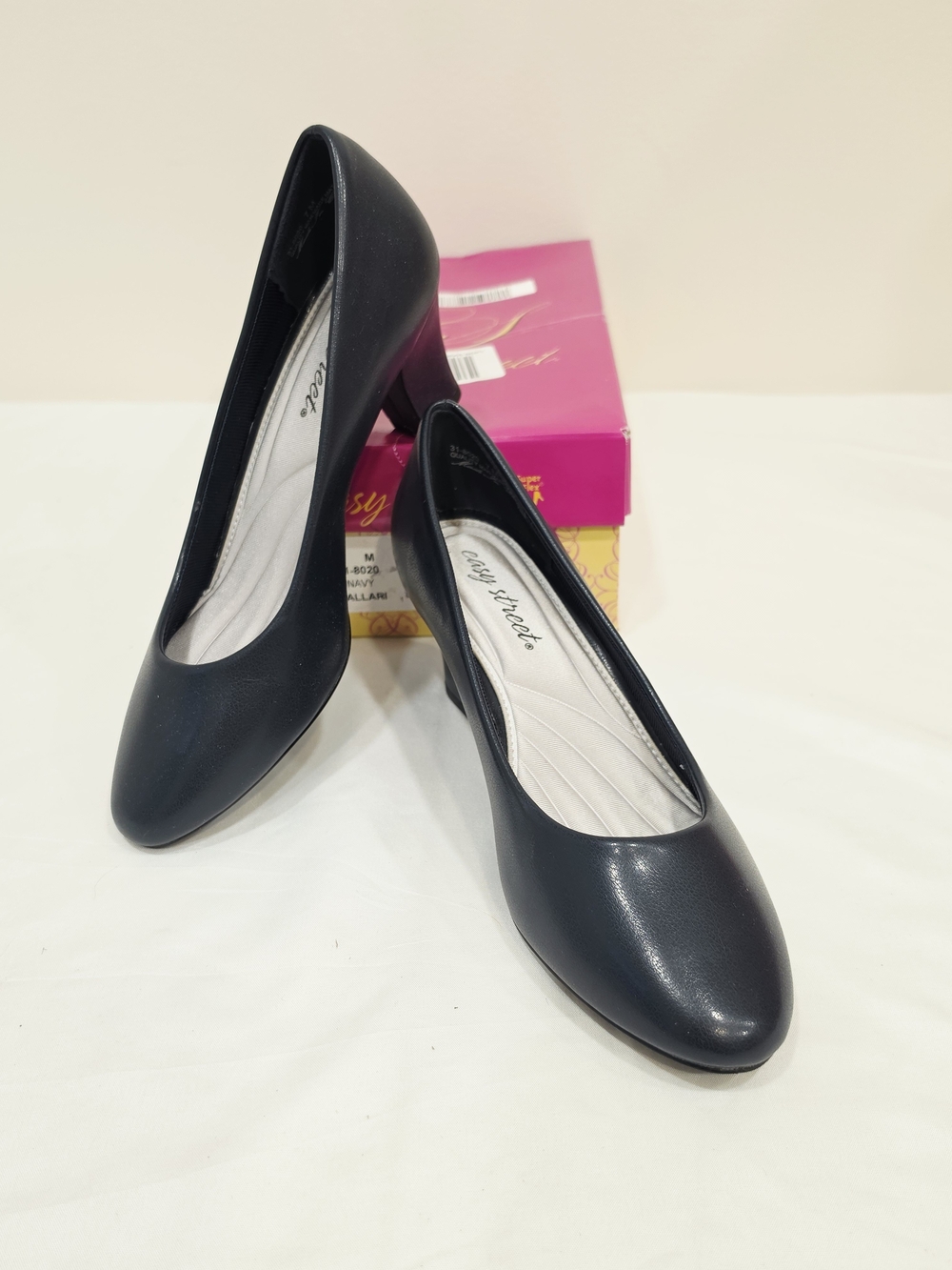 easy street Navy Ballari Mid Block Heel Pumps